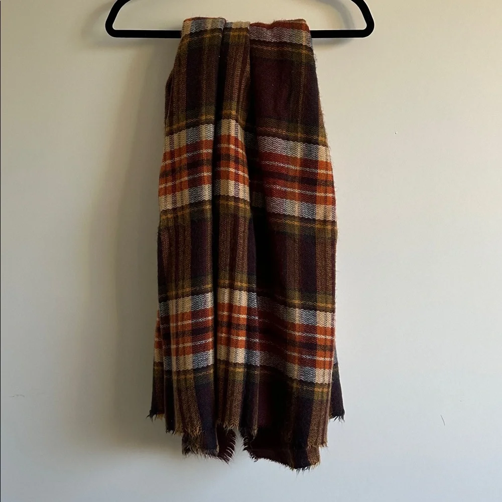 Zara Plaid Scarf Shawl Wraps in Burgundy and Orange Square 53” by 53”